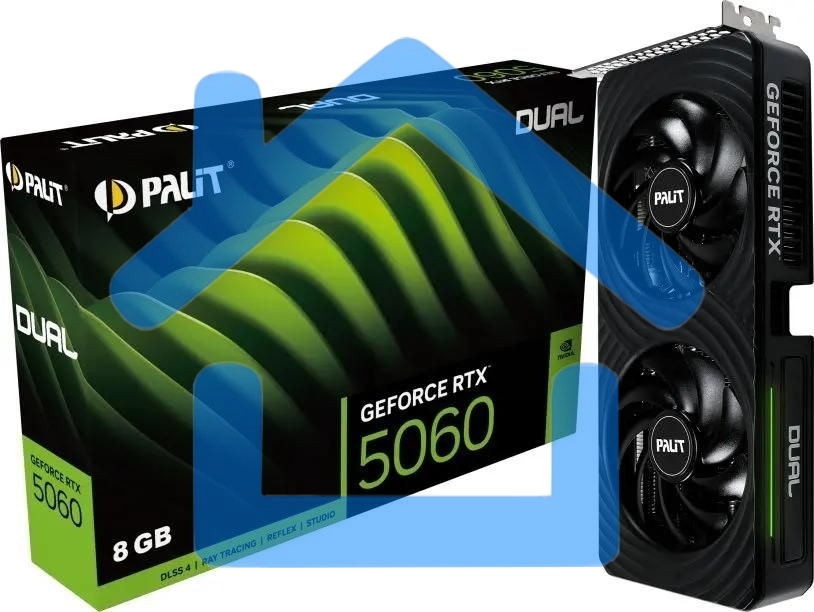 Видеокарта Palit RTX 5060 DUAL NV RTX 5060 8Gb 128bit GDDR7 2280/28000/HDMIx1/DPx3/HDCP Ret NE75060019P1-Gb2063D PCI-E 5.0