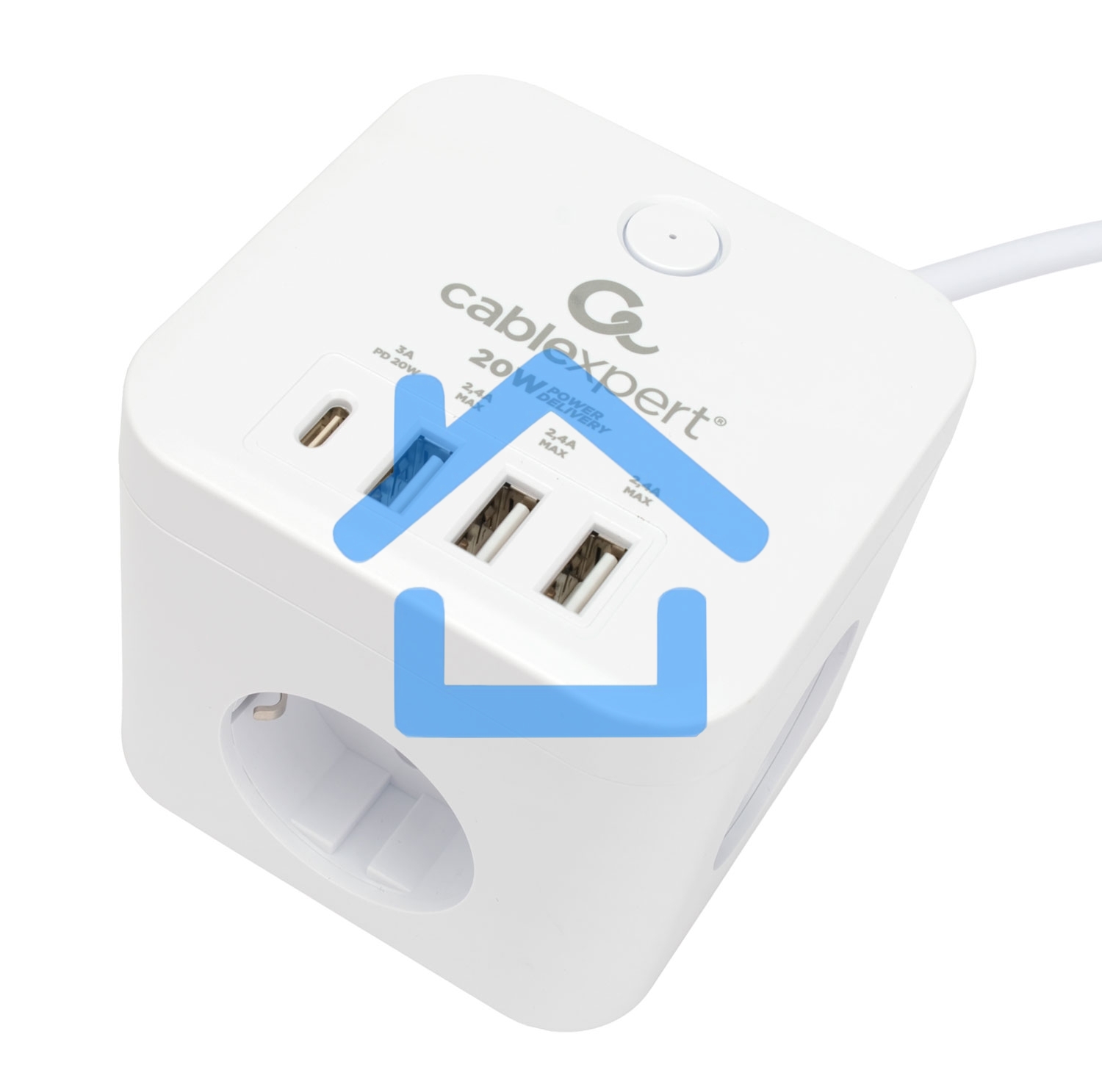 Сетевой фильтр Cablexpert Cube CUBE-3-CU3-W-1.5, 3р, 10А, 1xType-C PD, 3xUSB, 1.5м, ур.защиты 4+, белый, коробка