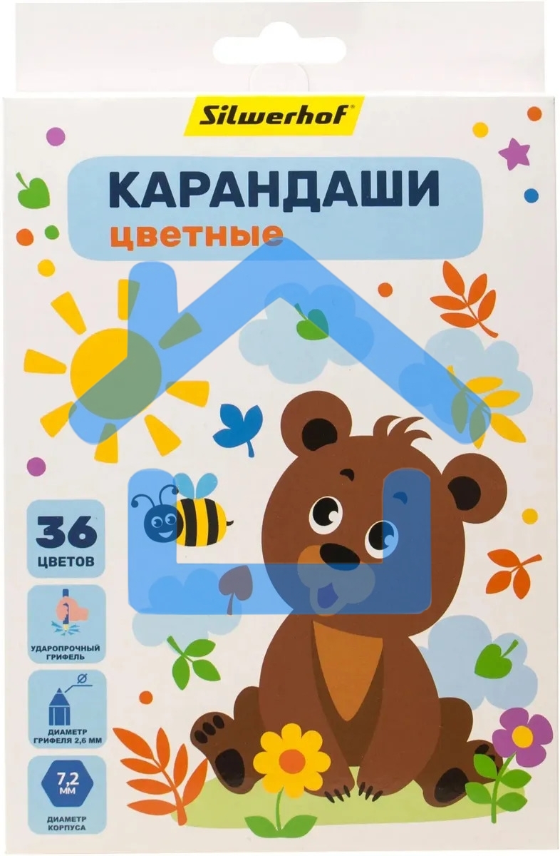 Карандаши цветные Silwerhof Веселые друзья 2.65мм, шестигранный профиль, дерево, ассорти, 36 цветов, коробка с европодвесом