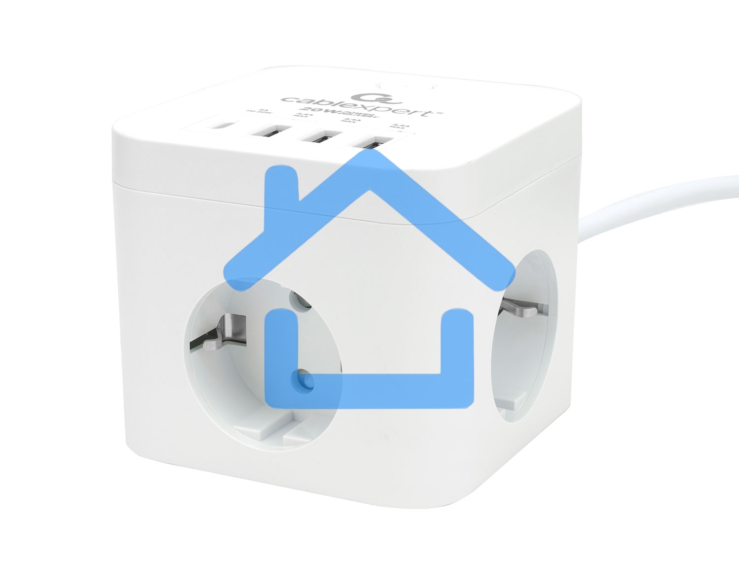 Сетевой фильтр Cablexpert Cube CUBE-3-CU3-W-1.5, 3р, 10А, 1xType-C PD, 3xUSB, 1.5м, ур.защиты 4+, белый, коробка