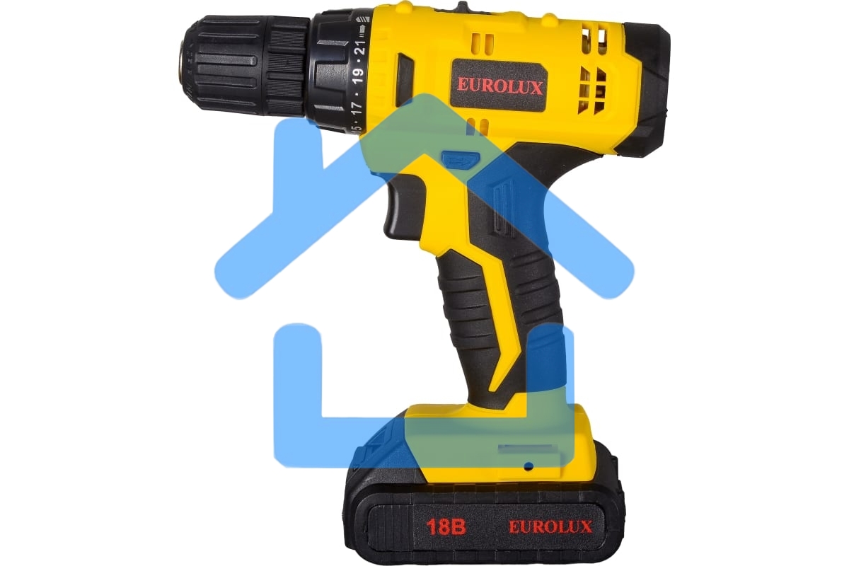 Дрель-шуруповерт Eurolux ДА-18/2Li, Аккумуляторная, 12В, 2 АКБ, Кейс