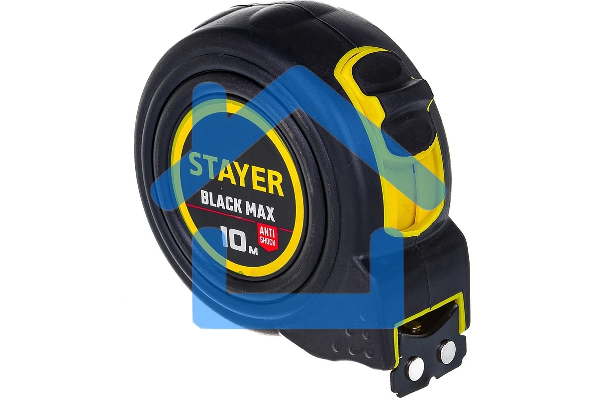 Рулетка STAYER BlackMax 10м / 25мм в ударостойком полностью обрезиненном корпусе и двумя фиксаторами