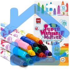 Фломастеры Deli EC155-12, пулевидный пишущий наконечник, 12 цветов, коробка с европодвесом