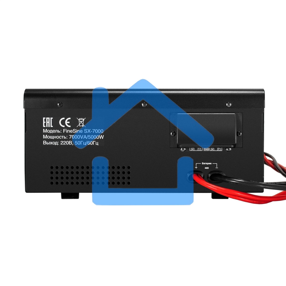 Комплект ИБП EX296005RUS + батарея 45Aч EX285666RUS 4шт (инвертор, синус, для котла, настенный) ExeGate FineSine SX-7000.LCD.AVR.2SH.T <7000VA/5000W, чистая синусоида, цветной LCD-дисплей, AVR, 2*Schuko+клеммы, линейно-интерактивный, крепление настенное, 