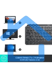 Клавиатура Logitech MX Keys Mini (920-010501) беспроводная, USB, Bluetooth/Радиоканал, темно-серый/черный