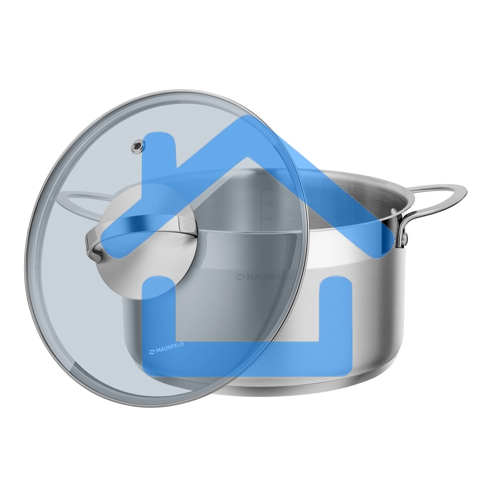 Кастрюля Maunfeld GERDA MCS44S07 из нержавеющей стали со стеклянной крышкой, 22 см, 4,4 л.