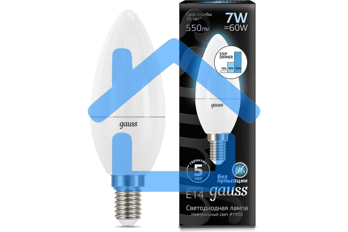 Лампа светодиодная Gauss LED Candle 7Вт E14 4100К step dimmable (диммир.) 103101207-S
