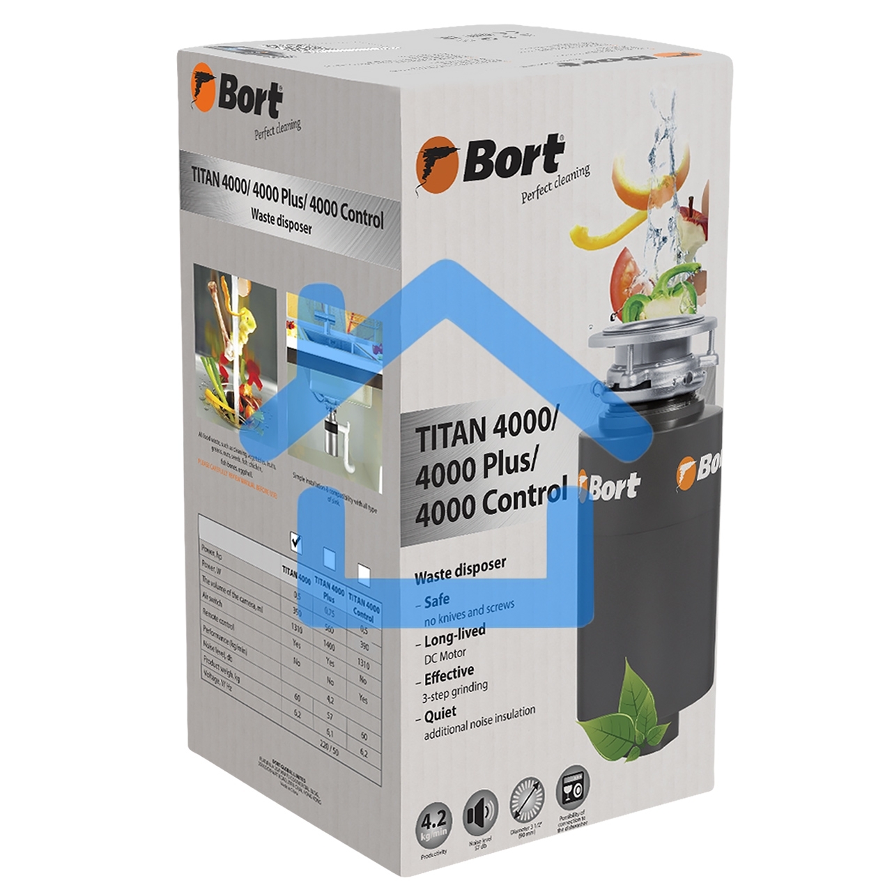 Измельчитель пищевых отходов Bort TITAN 4000 390 Вт; 4,2 кг/мин; 2800 об/мин; 1200 мл; Металл ; набор аксессуаров 4 шт [91275769] 91275769