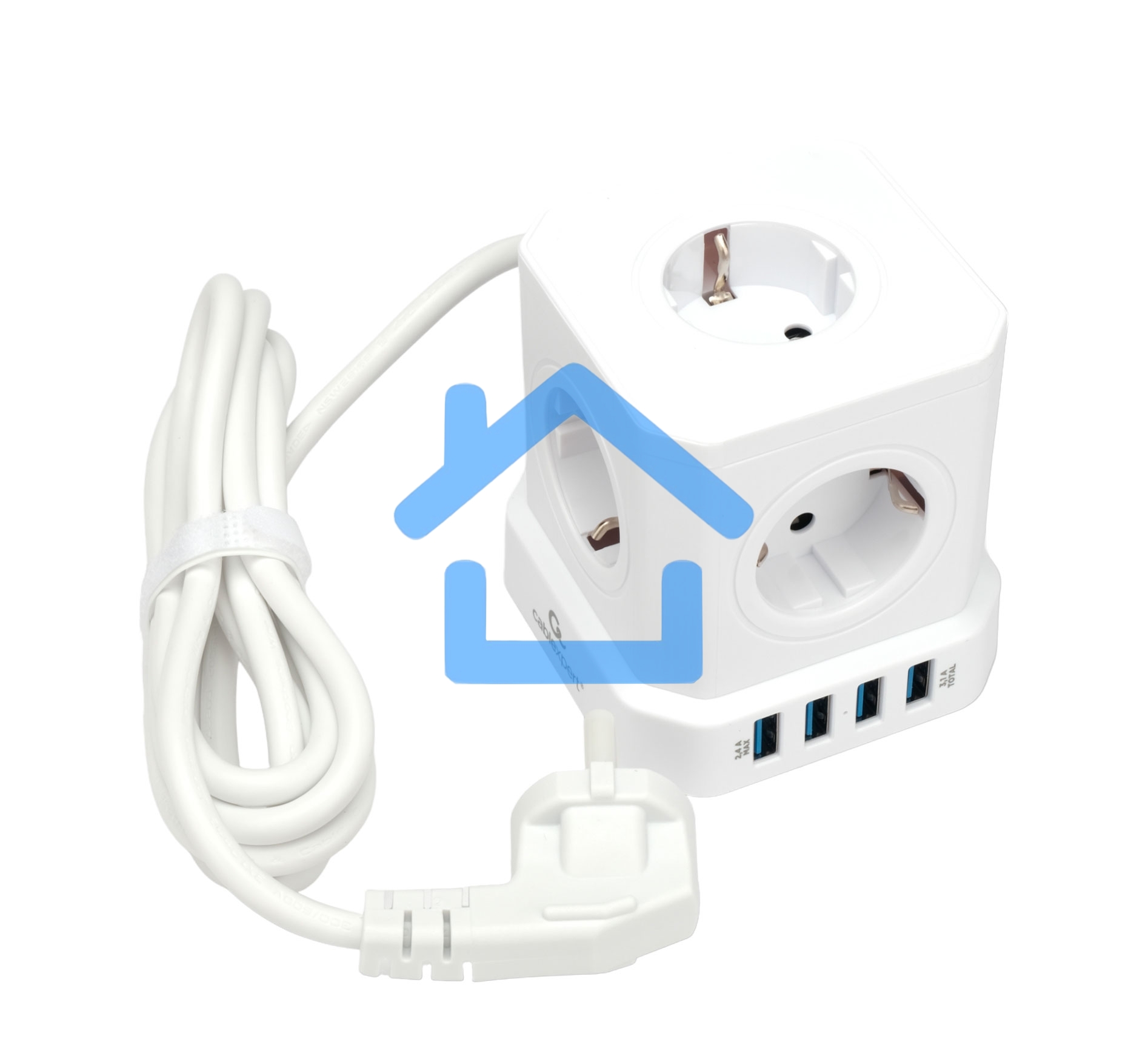 Сетевой фильтр Cablexpert Tower TWR-5-U4-W-2, 5р, 10А, 4хUSB, 3.1А, 2м, ур.защиты 4+, белый, коробка