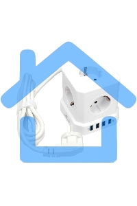 Сетевой фильтр Cablexpert Tower TWR-5-U4-W-2, 5р, 10А, 4хUSB, 3.1А, 2м, ур.защиты 4+, белый, коробка