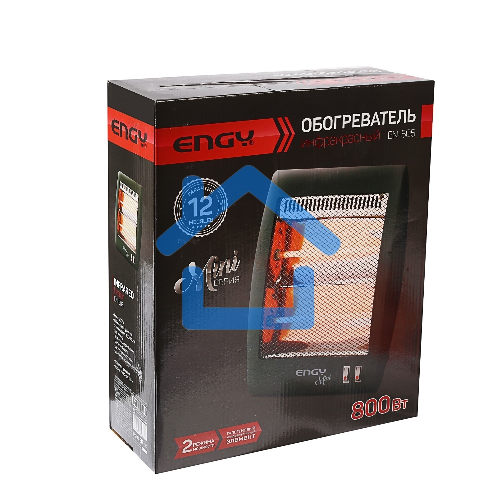 Обогреватель кварцевый Engy EN-505 mini, серый, 800 Вт, 8 м2, термостат