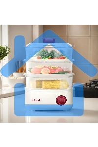 Пароварка Kitfort КТ-6830 3ярус. 800Вт белый/красный