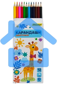 Карандаши цветные Silwerhof Веселые друзья 2.65мм, шестигранный профиль, дерево, ассорти, 12 цветов, коробка с европодвесом