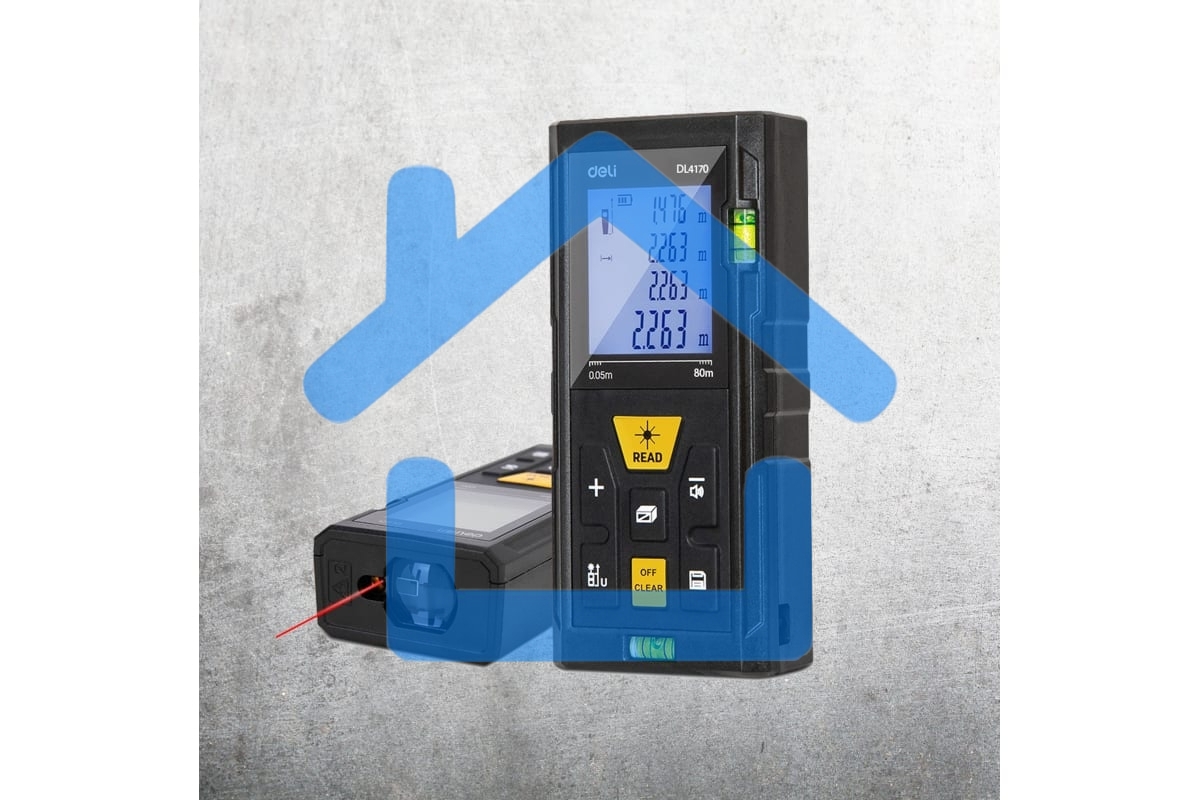Лазерный дальномер Deli DL4170 (Диапазон измерения 0,05~80м, точность измерения: ±3мм)