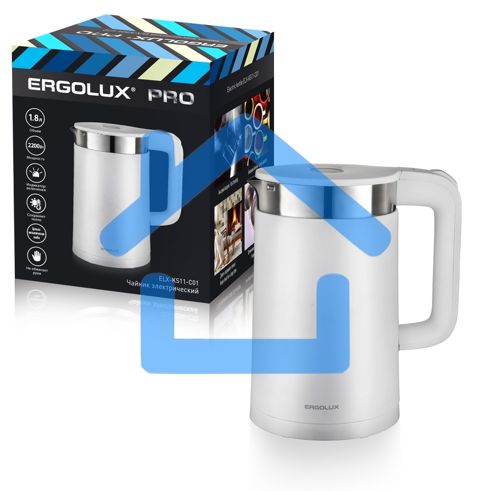 Чайник электрический ELX-KS11-C01 PRO нерж. сталь/пластик 1.8л 220-240В 2200Вт бел. Ergolux 15329