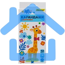 Карандаши цветные Silwerhof Веселые друзья 2.65мм, шестигранный профиль, дерево, ассорти, 12 цветов, коробка с европодвесом