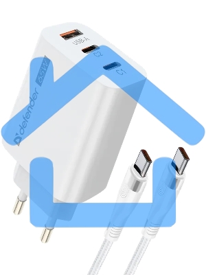 Сетевое зарядное устройство Defender СЗУ UPС-60 65W, USB A+C+С, кабель Type-C