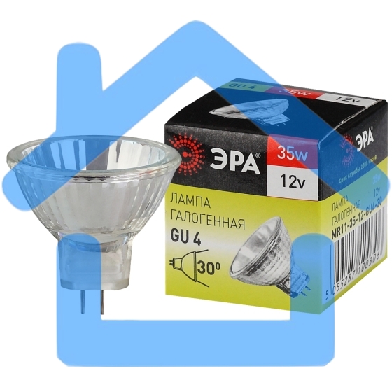 Лампочка галогенная ЭРА GU4-MR11-35W-12V-30CL GU4 35Вт софит теплый белый свет