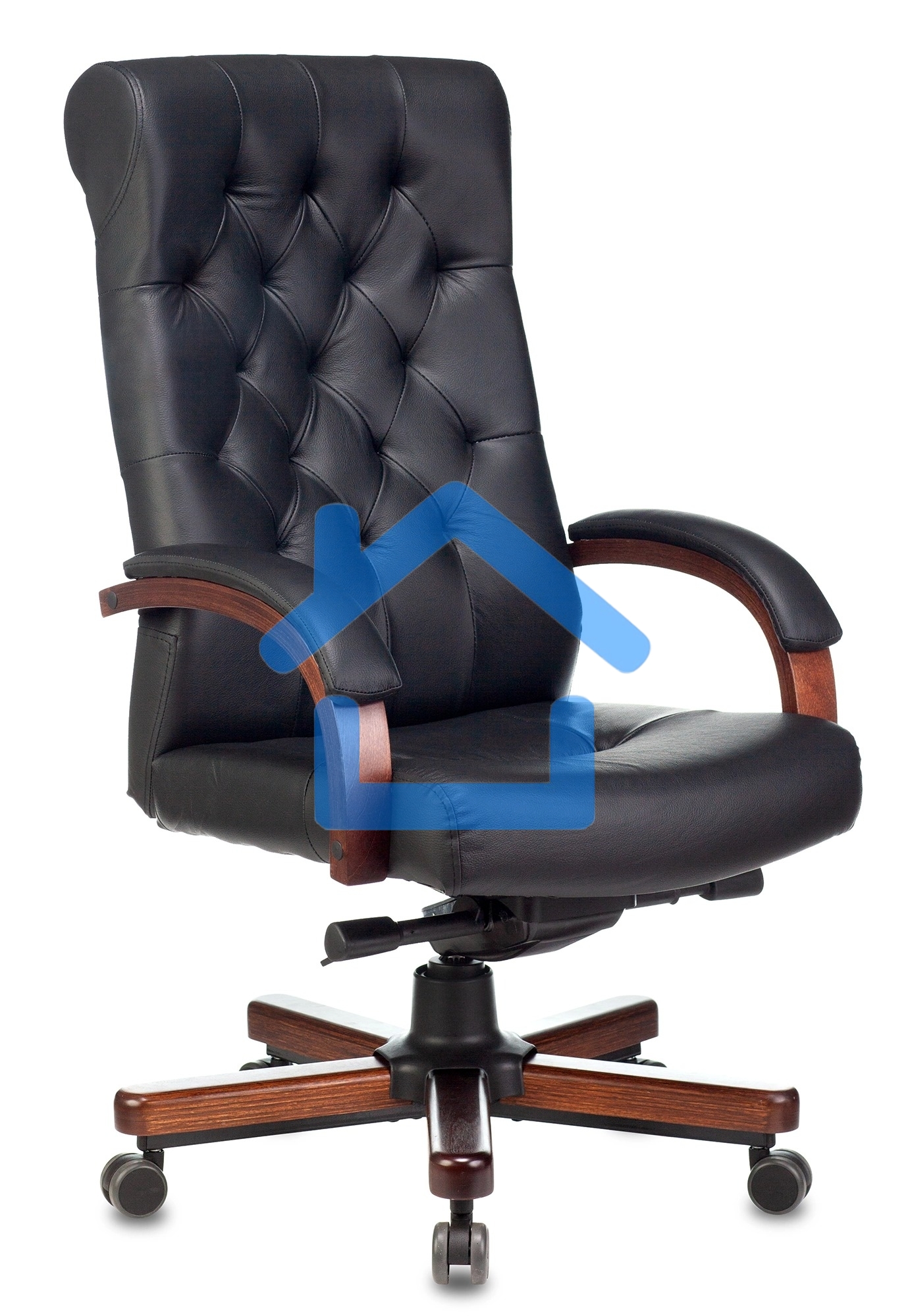 Кресло руководителя Бюрократ T-9928WALNUT черный, кожа, крестовина металл/дерево