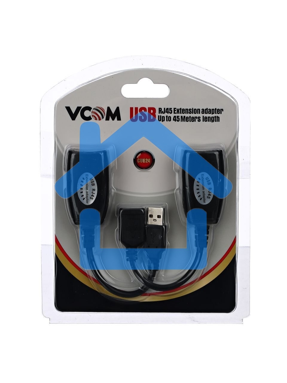 Кабель AM/AF удлинитель USB по витой паре VCOM (AM/RJ45-RJ45/AF) до 45m CU824