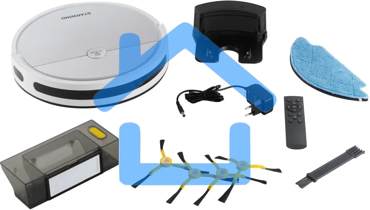 Робот-пылесос Starwind SRV4570 серебристый/белый, 15 Вт, 2000 мА·ч Li-Ion, уборка влажная/сухая, пылесборник контейнер 0.3 л