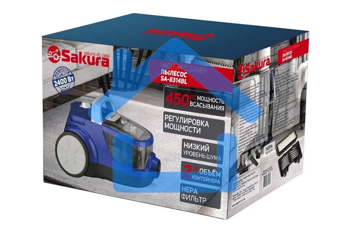 Пылесос Sakura SA-8314BL синий металлик,2400 Вт,пылесборник контейнер, 2 л
