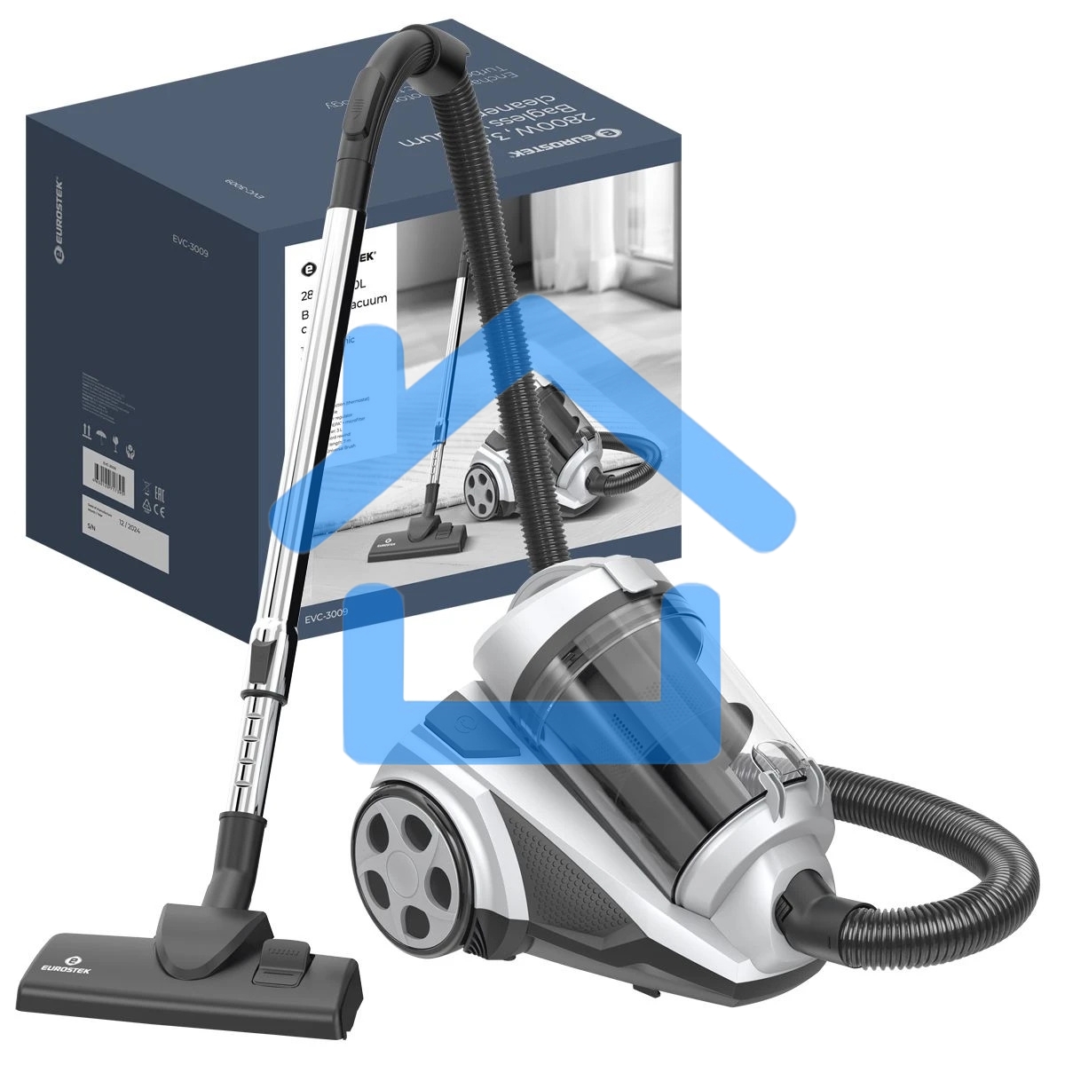 Пылесос Eurostek EVC-3009 белый, 420/2800 Вт, уборка сухая, пылесборник контейнер 3 л