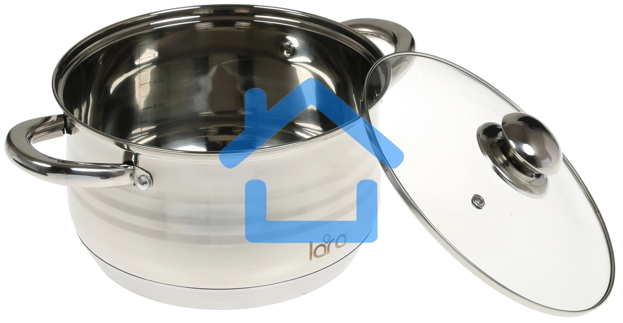 Кастрюля LARA LR02-584 SONATA 22x13 см, 4.9 л, нержавеющая сталь, индукция, с крышкой