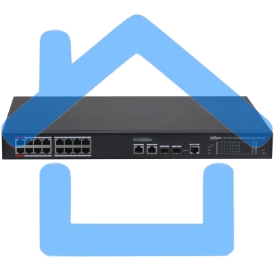 Коммутатор 20-портовый гигабитный управляемый с PoE DAHUA DH-S4220-16GT-240, уровень L2, 16xRJ45 1Gb PoE, 2xRJ45 1Gb, 2xSFP 1Gb, суммарно до 240Вт, коммутация 56 Гбит/с, MAC-таблица 8к, металл
