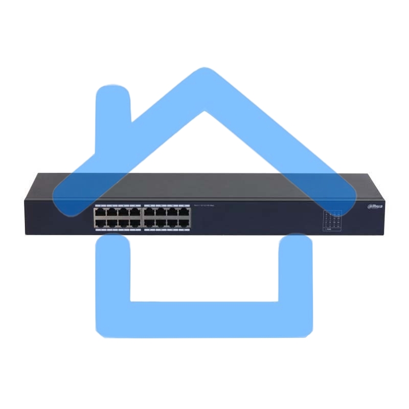 Неуправляемый 16-портовый коммутатор DAHUA DH-SF1016 16xRJ45 100Mb, коммутация 3.2 Гбит/с, MAC-таблица 8К, металл