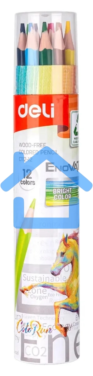 Карандаши цветные Deli EC112-12 Enovation, трехгранный профиль, пластик 12 цветов, картонный тубус (12шт)