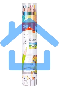 Карандаши цветные Deli EC112-12 Enovation, трехгранный профиль, пластик 12 цветов, картонный тубус (12шт)