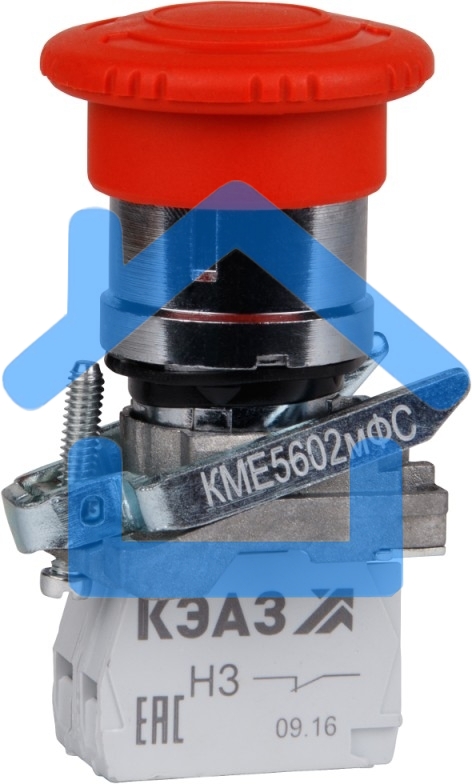 Кнопка КМЕ5602мФС-красный-0но+2нз-гриб-фикс-IP65-КЭАЗ
