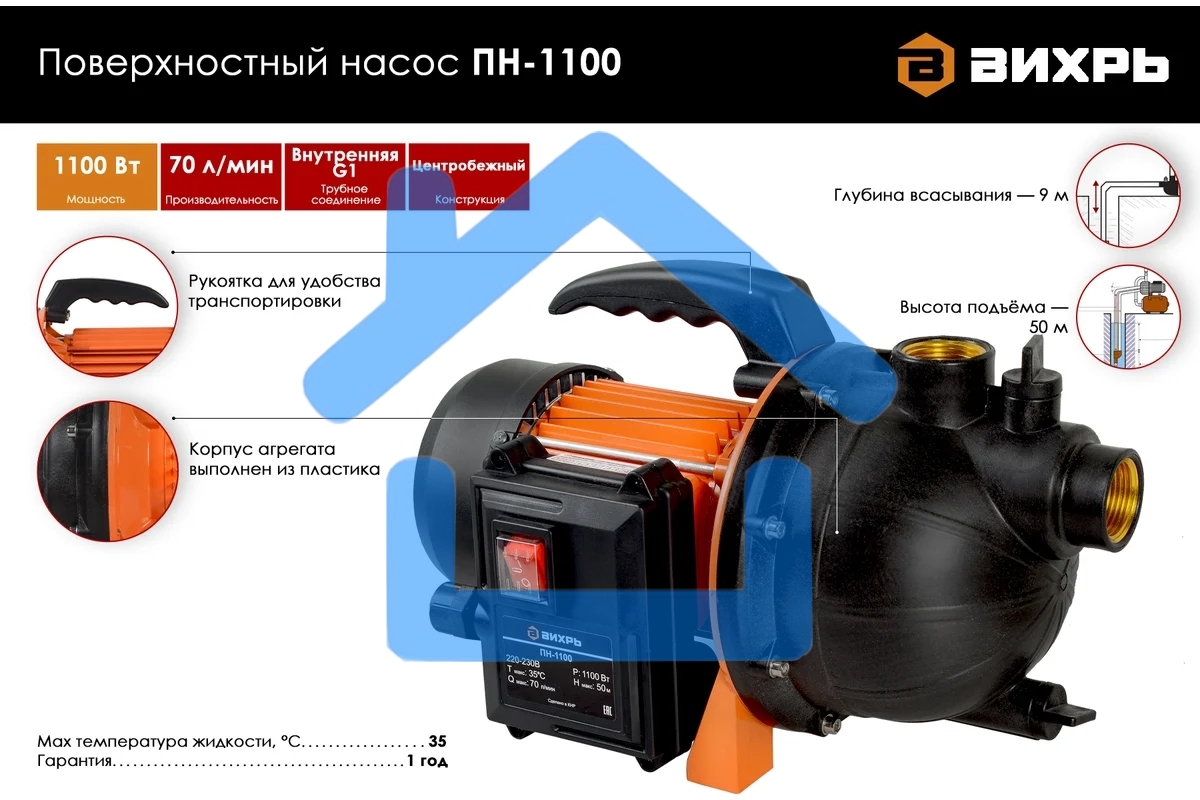 Поверхностный насос ПН-1100 Вихрь
