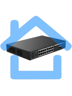 Неуправляемый 18-портовый коммутатор DAHUA DH-SF1018LP с РоЕ, 16xRJ45 100Mb PoE, 2xRJ45 1Gb, суммарно 135Вт, коммутация 7.2 Gbит/с, MAC-таблица 8К, металл