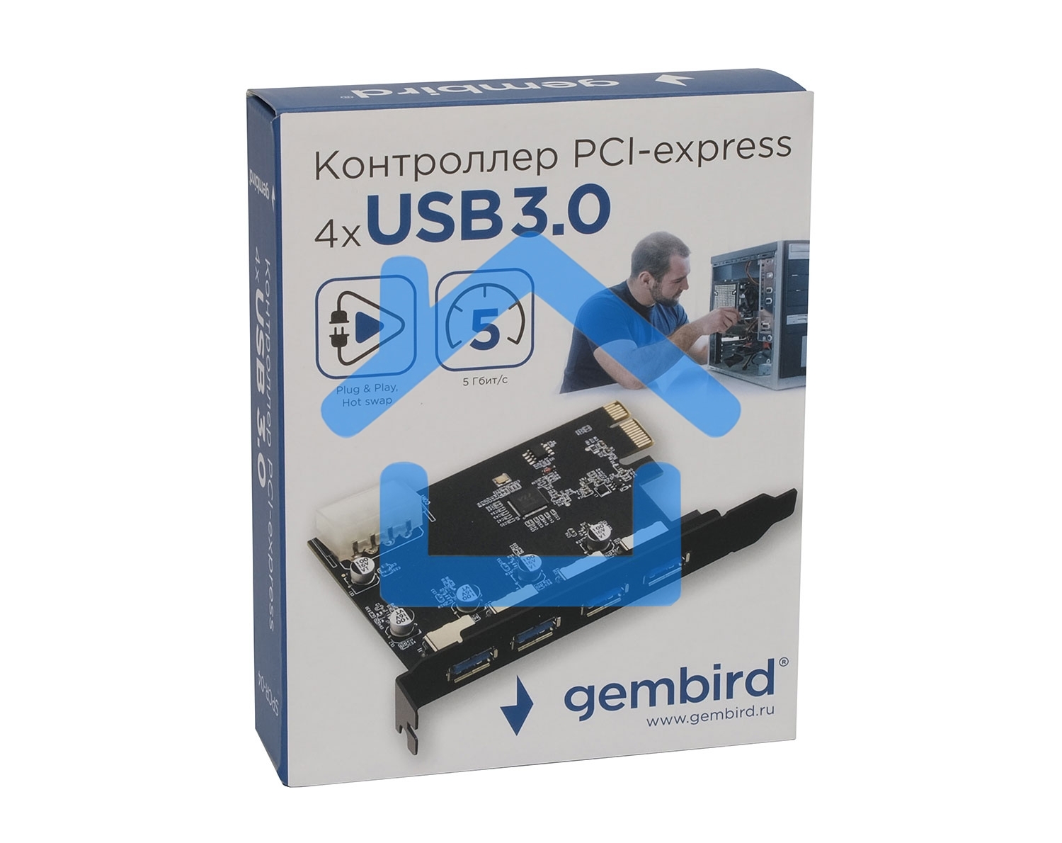 Контроллер USB 3.0 Gembird SPCR-04 в разъем PCI-e, 4xUSB-A