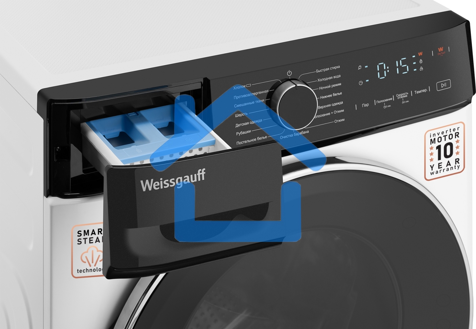 Стиральная машина Weissgauff WM 4627 Touch Inverter Steam белый, загрузка фронтальная 7 кг, 1200 об/мин., класс: А+++