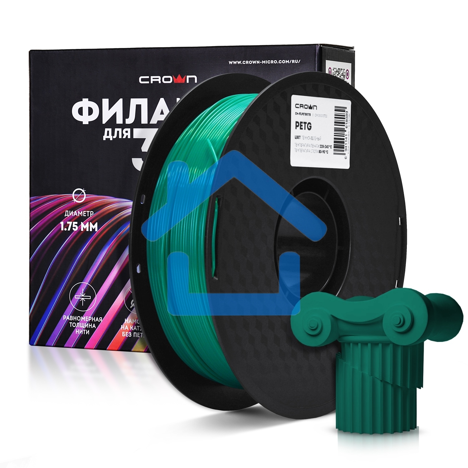 Филамент Crown Micro CM-FILPETG017G PETG 1.75 1кг темно-зеленый
