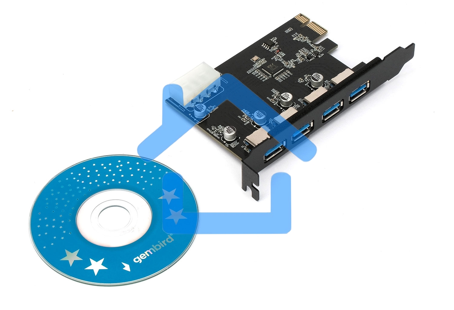 Контроллер USB 3.0 Gembird SPCR-04 в разъем PCI-e, 4xUSB-A