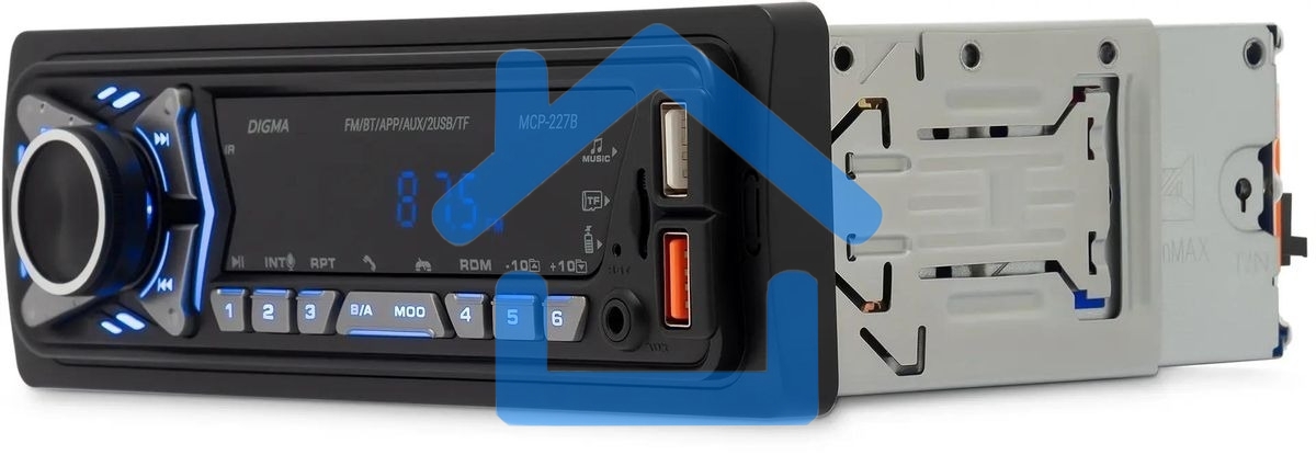Автомагнитола Digma MCP-227B 1DIN 2x45Вт v5.0 USB 2.0 AUX 2 ПДУ