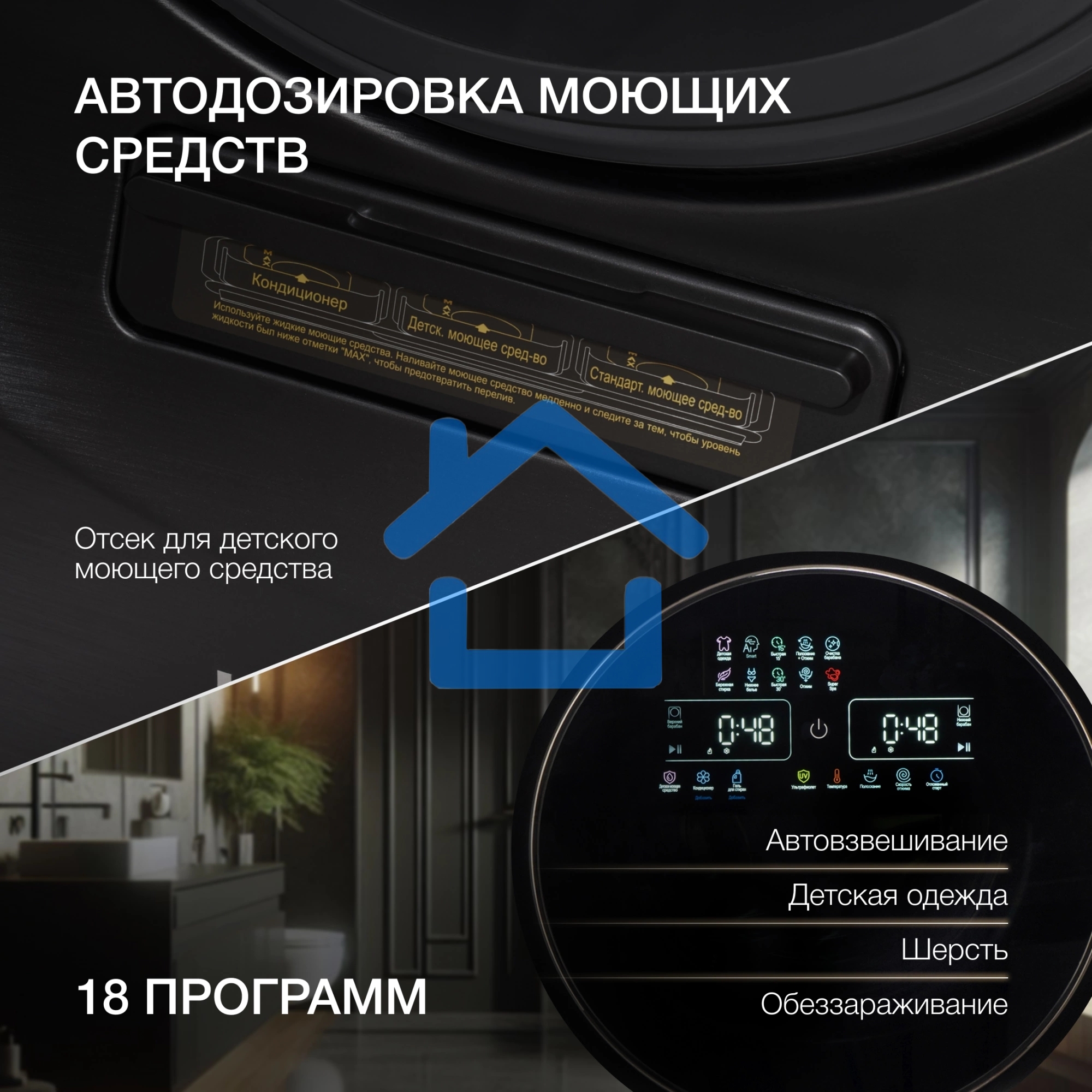 стирально-сушильная машина Hyundai Proxima WMD9424 темно-серебристый, загр. фронтальная макс.: 15 кг 1400 об/мин класс: А+++