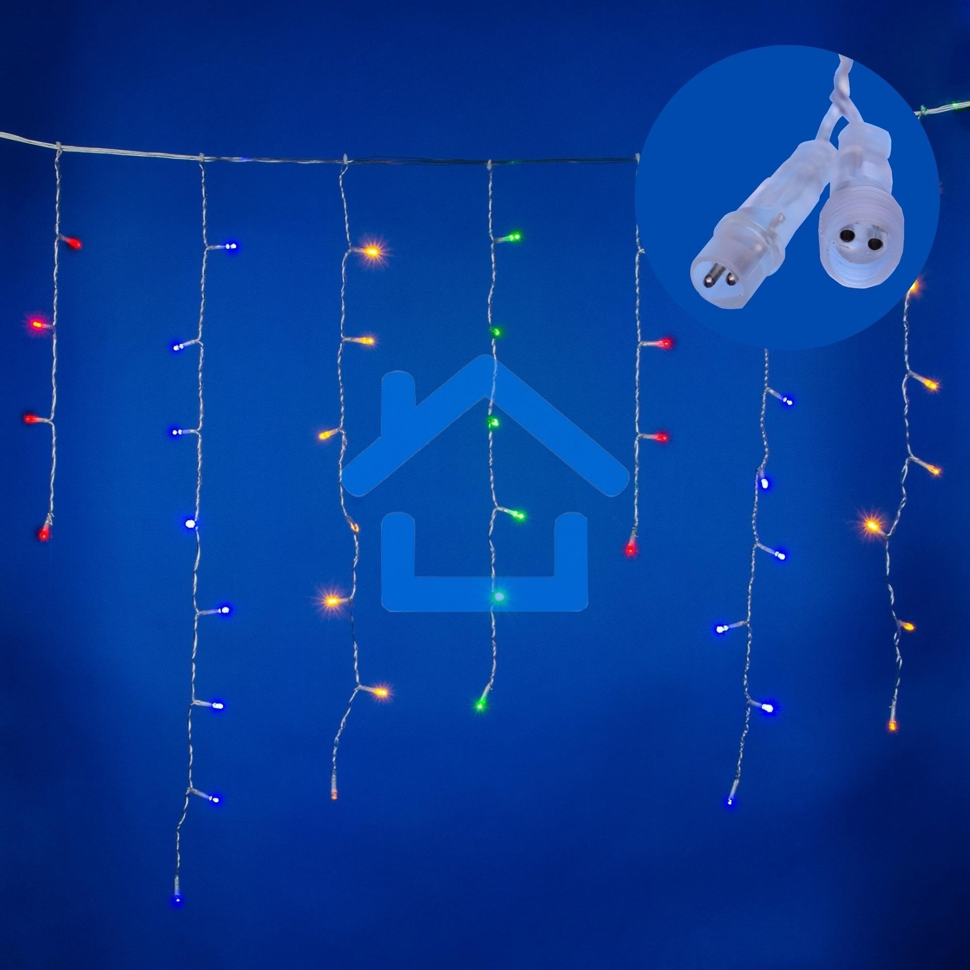 Бахрома светодиодная с эффектом мерцания 2м Соединяемая 100 светодиодов Разноцветный свет Провод прозрачный ULD-B2007-100/TTK MULTI IP44