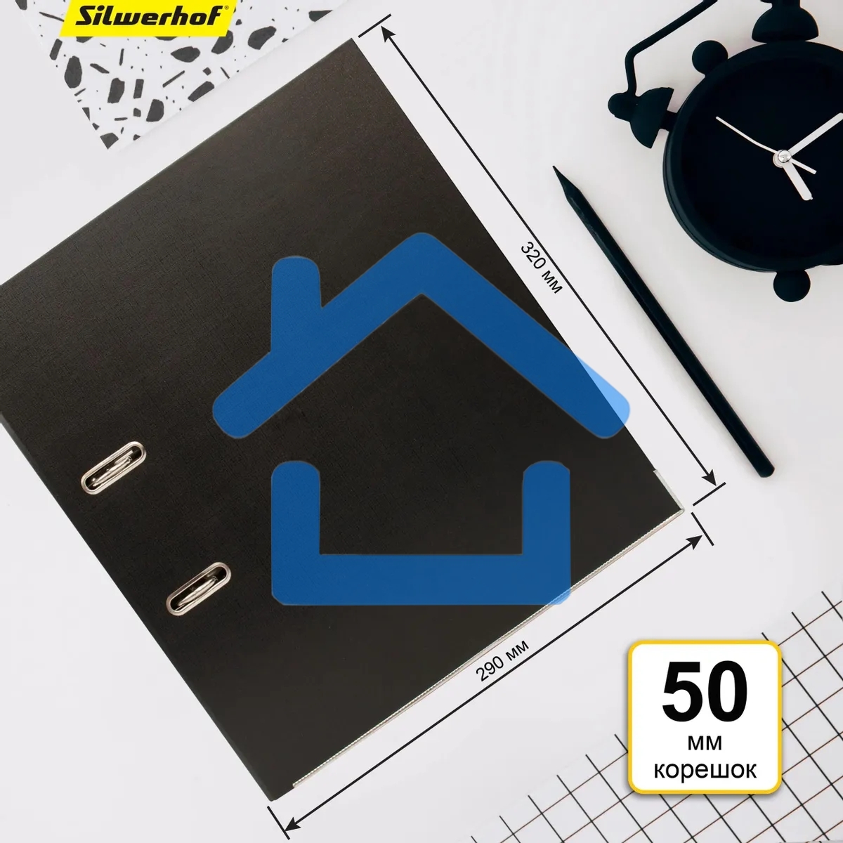 Папка-регистратор Silwerhof 2013382 A4 50мм, ПВХ/бумага черный, без окантовки, сборная (упаковка: 2шт)