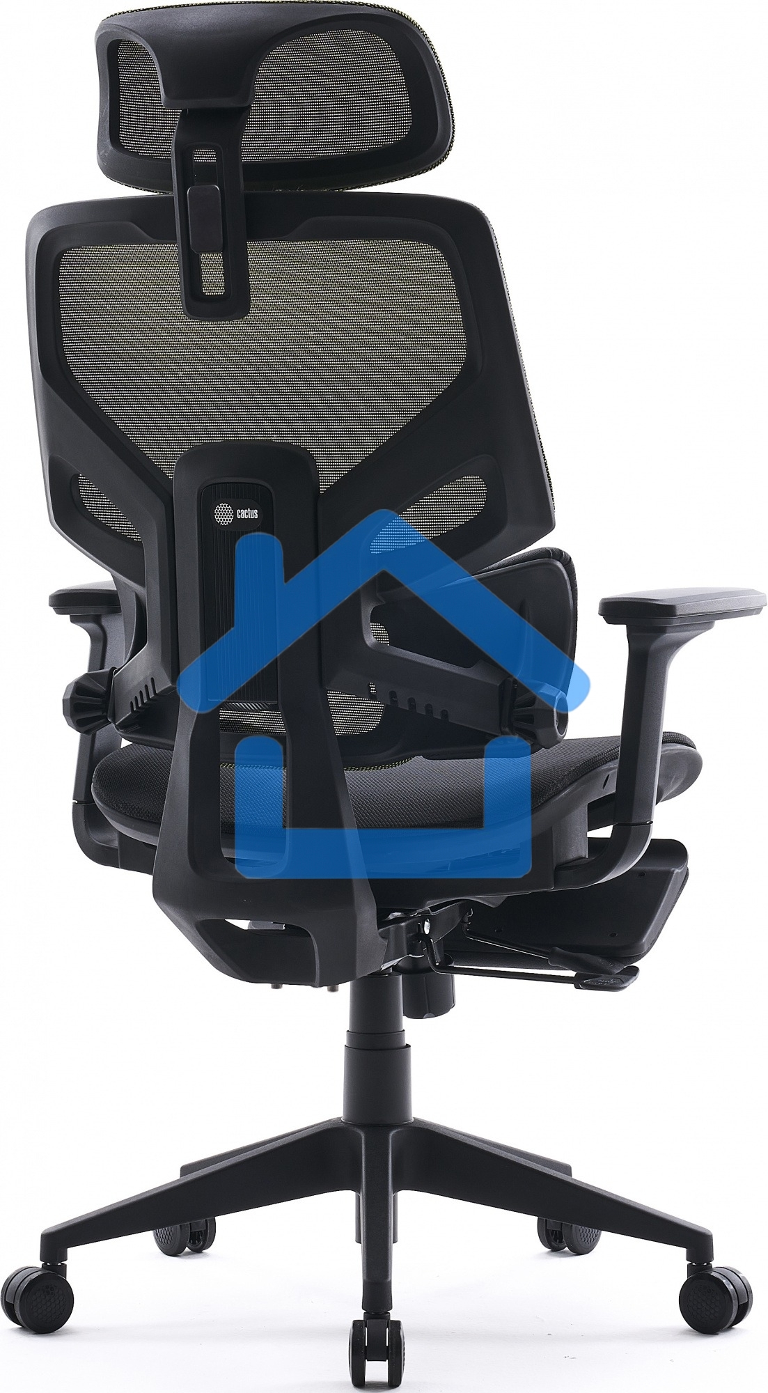 Кресло офисное Cactus CS-CHR-MC01-LGNBK салатовый, сиденье черный, сетка/ткань, с подголов. крестов. пластик, подст. для ног