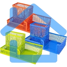 Подставка Deli E9154 3 отделения для письменных принадлежностей, 80x80x90мм, ассорти, металл, сетка