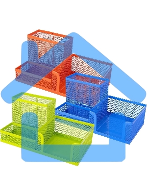 Подставка Deli E9154 3 отделения для письменных принадлежностей, 80x80x90мм, ассорти, металл, сетка