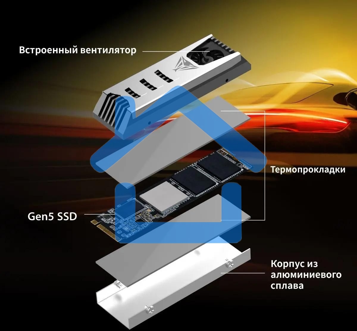 Накопитель SSD Patriot Viper PV553, 1Tb, PCIe 5.0 x4, M.2 2280, NVMe, R/W 11700/9500, активное охлаждение