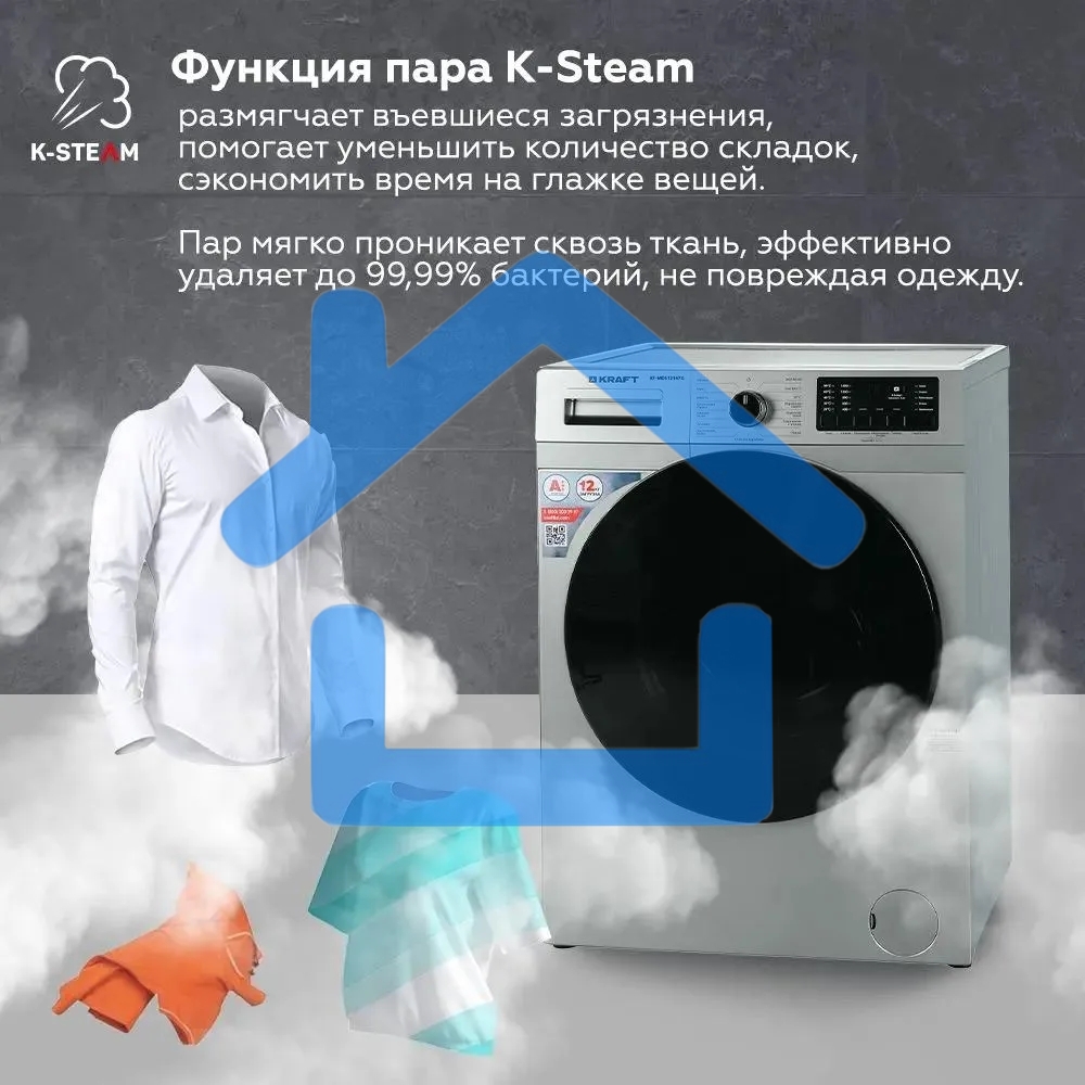 Стиральная машина Kraft KF-MDS12147G Серый, загрузка фронтальная 12 кг, 1400 об/мин., класс: А+++