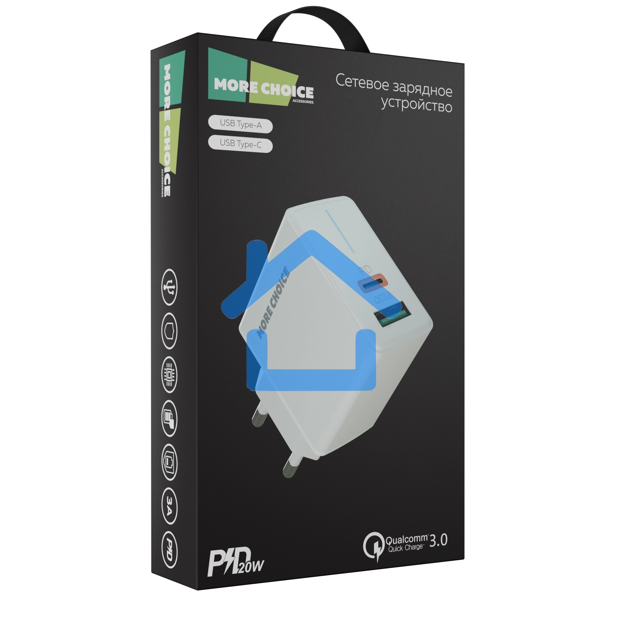 Зарядное устройство MORE CHOICE (4610196408649) NC61 СЗУ 1USB+1USB-C 3.0A PD 20W+QC3.0 быстрая зарядка белый