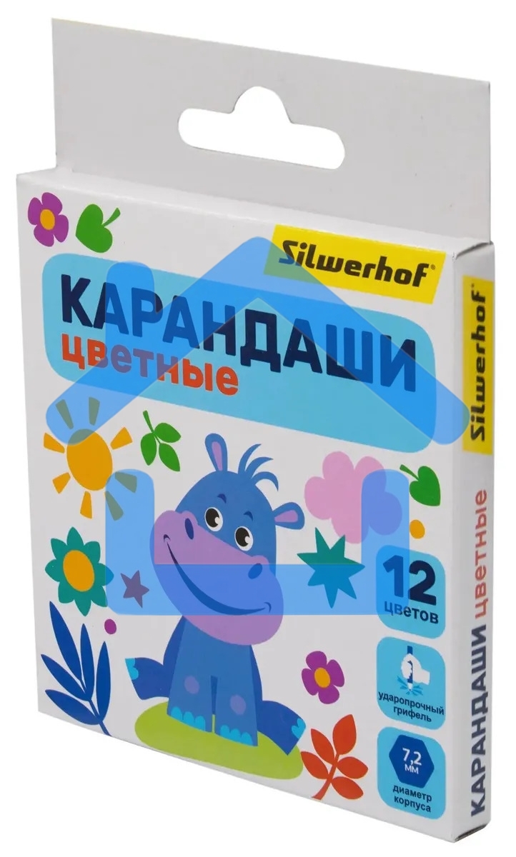 Карандаши цветные Silwerhof Mini Веселые друзья 2.65мм, шестигранный профиль, дерево, ассорти, 12 цветов, коробка с европодвесом